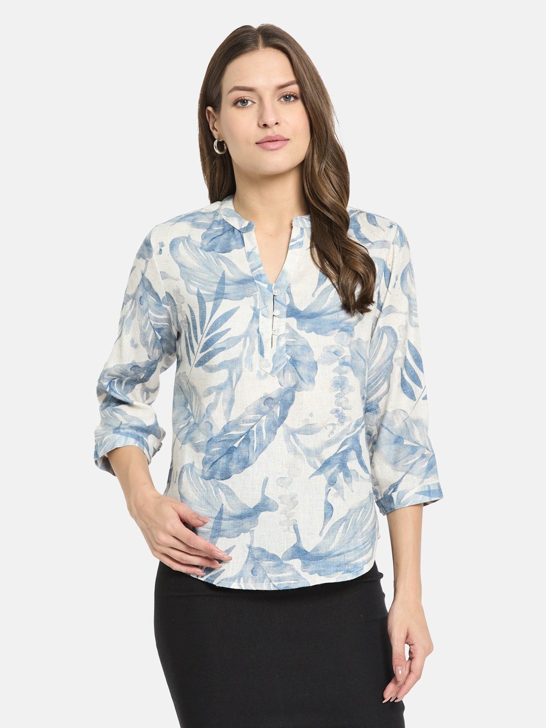 METTLE Denim Floral Printed Cotton Top