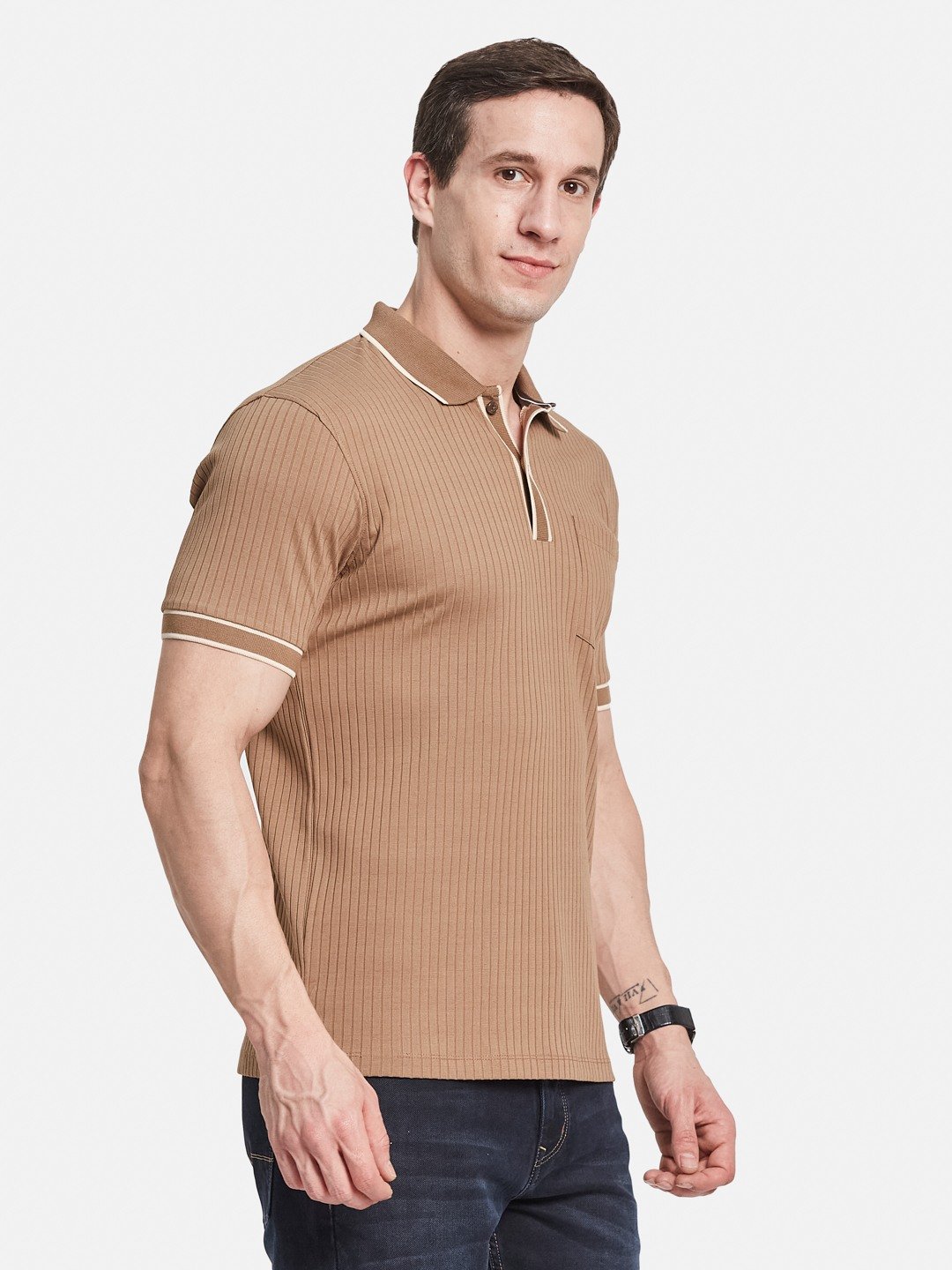 Octave Men Striped Polo Collar T-shirt