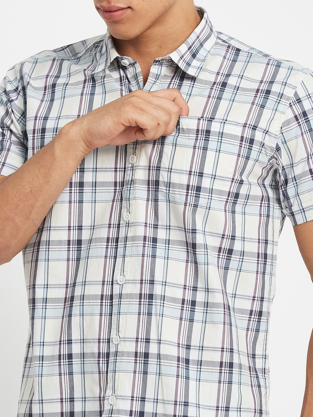 METTLE Checked Short Sleeves Cotton Shirt