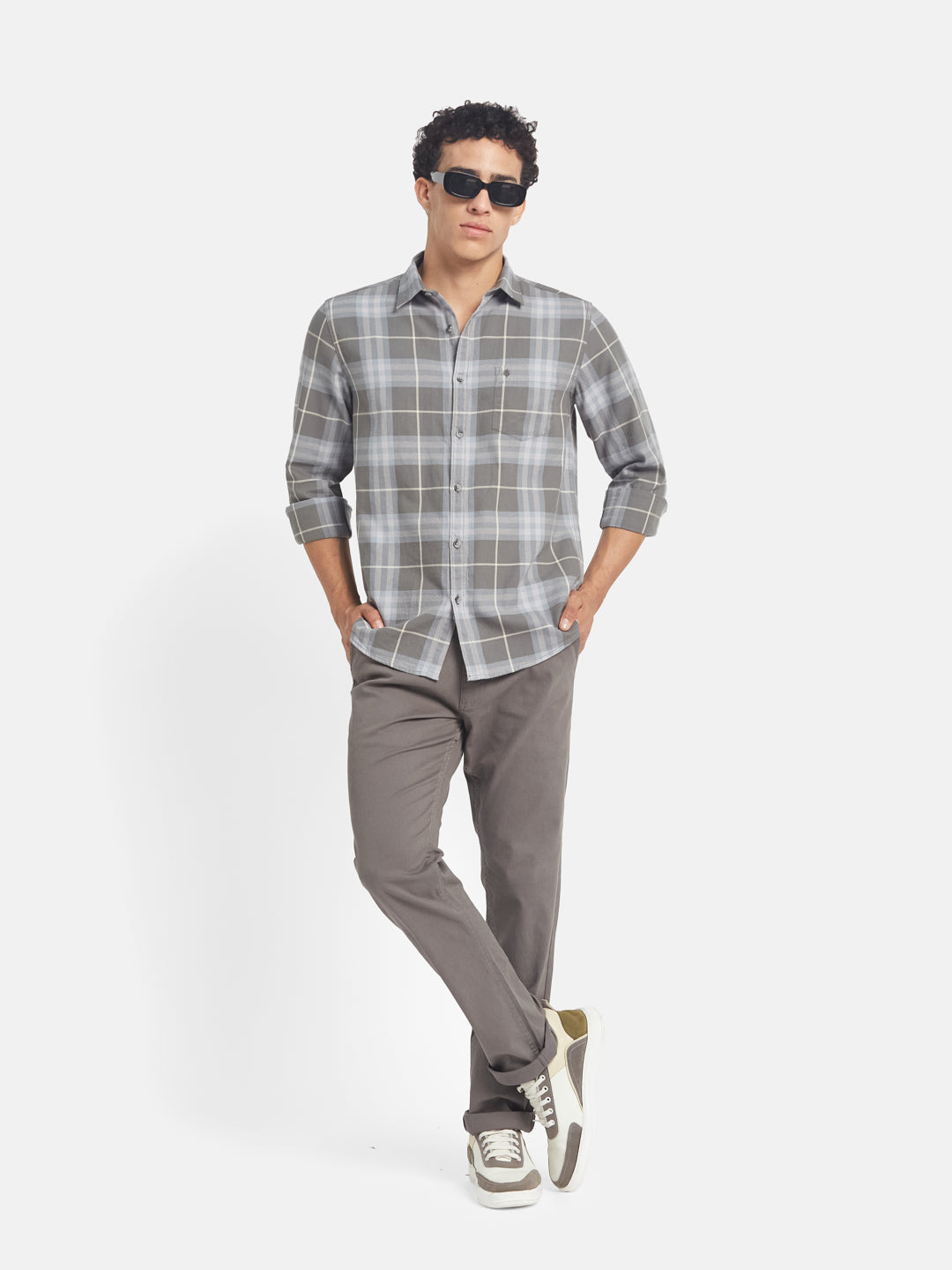 METTLE SS25 Checked Spread Collar Casual Cotton Shirt