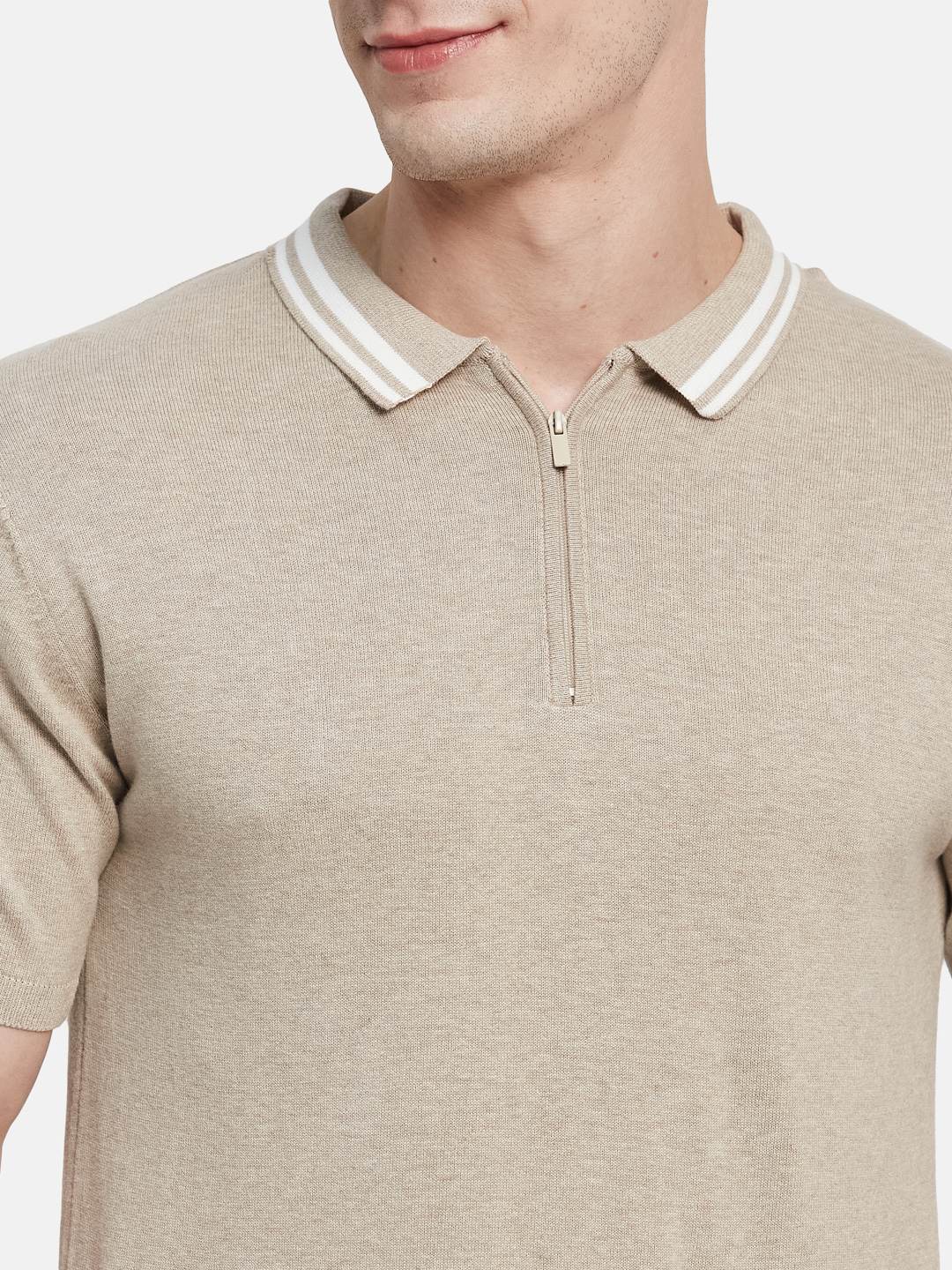 METTLE Men Solid Polo Collar Cotton T-shirt