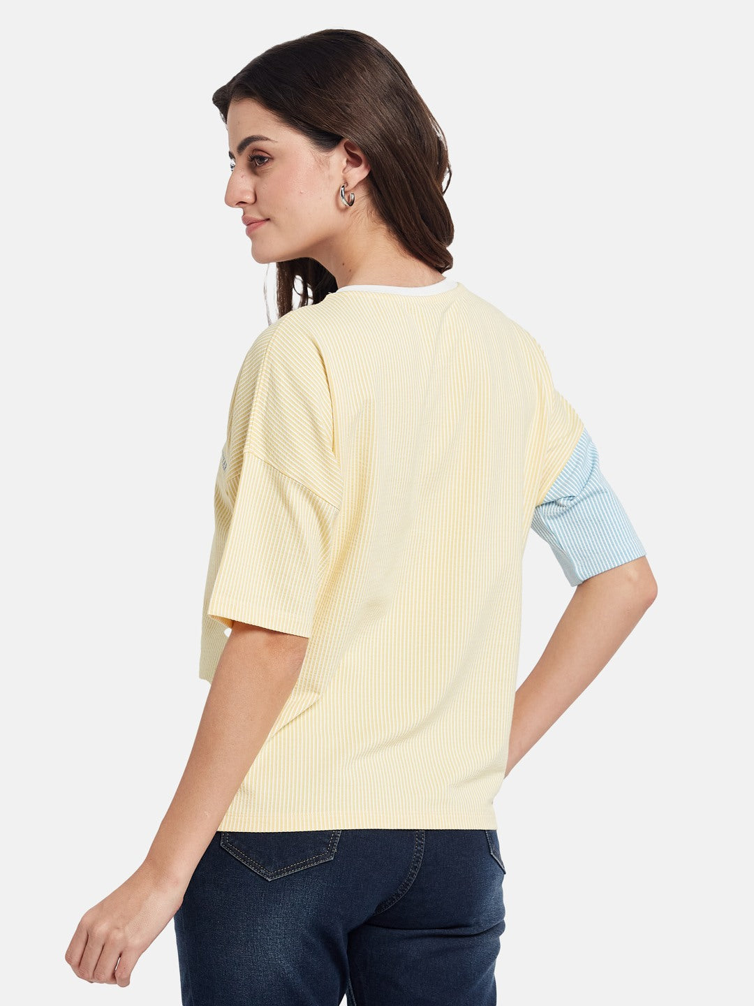 METTLE Colourblocked Round Neck Cotton T-shirt