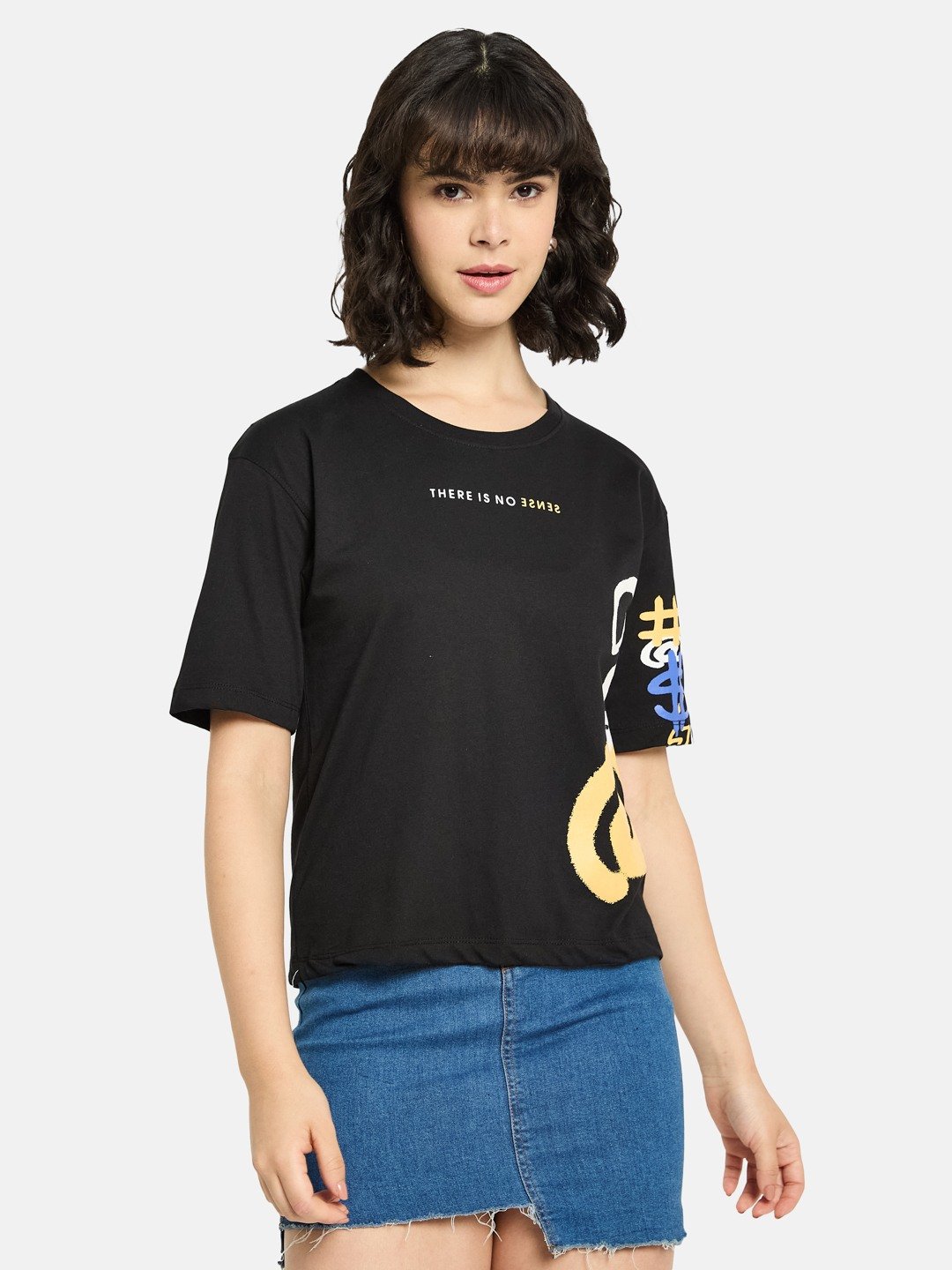 METTLE Women Graphic Printed Round Neck Cotton T-shirt