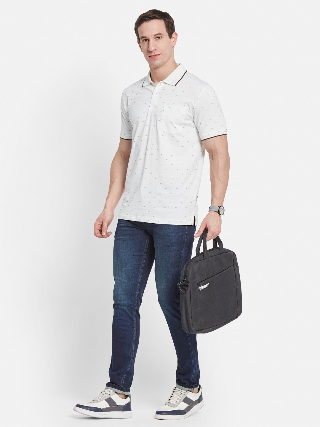 AOP MOTIF PRINT  POLO NECK COTTON  T-SHIRT