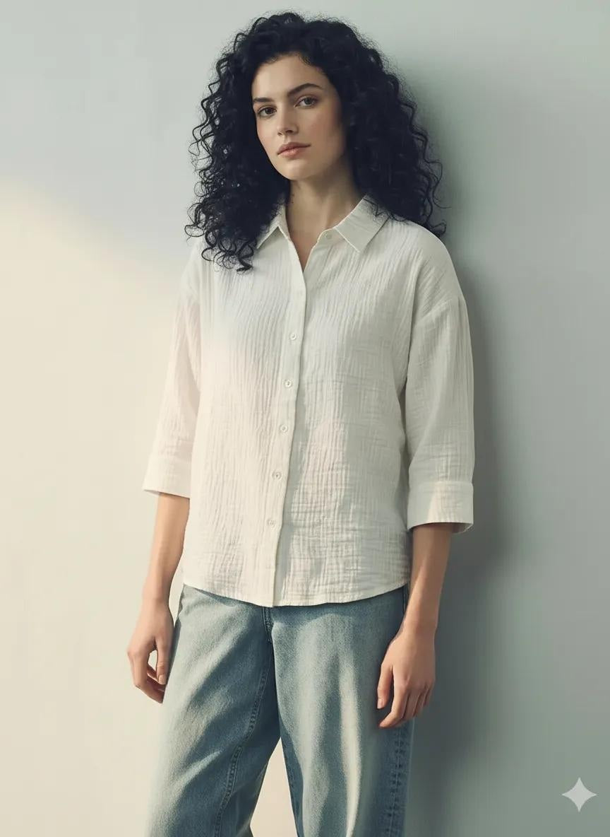 METTLE Women Off White Casual Shirt