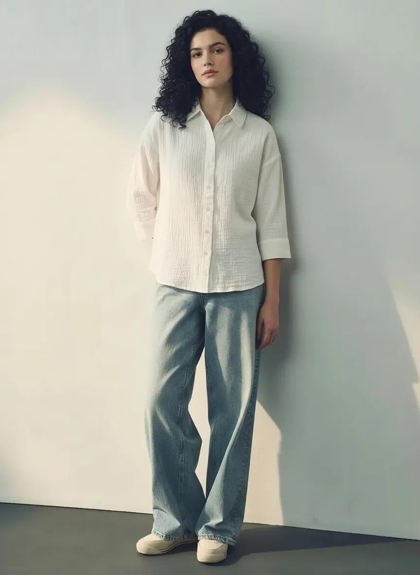 METTLE Women Off White Casual Shirt