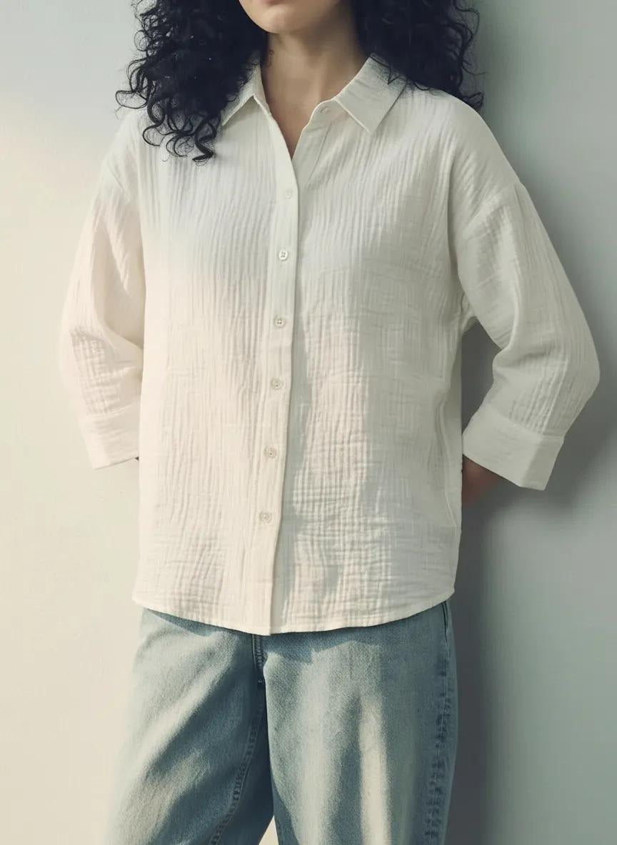 METTLE Women Off White Casual Shirt