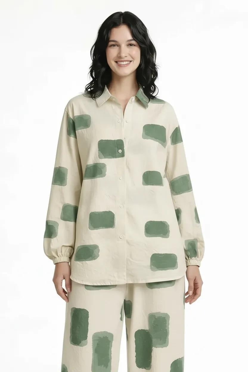 Women Bottle Green Printed Casual Shirt