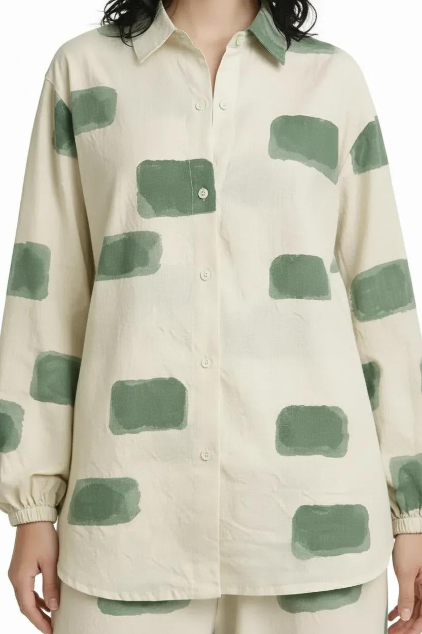 Women Bottle Green Printed Casual Shirt