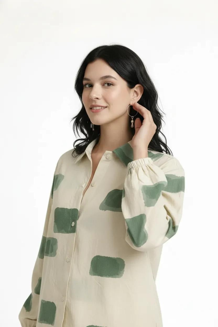Women Bottle Green Printed Casual Shirt