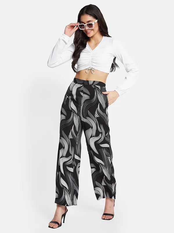 Mettle Women Printed Mid-Rise Straight Fit Trousers