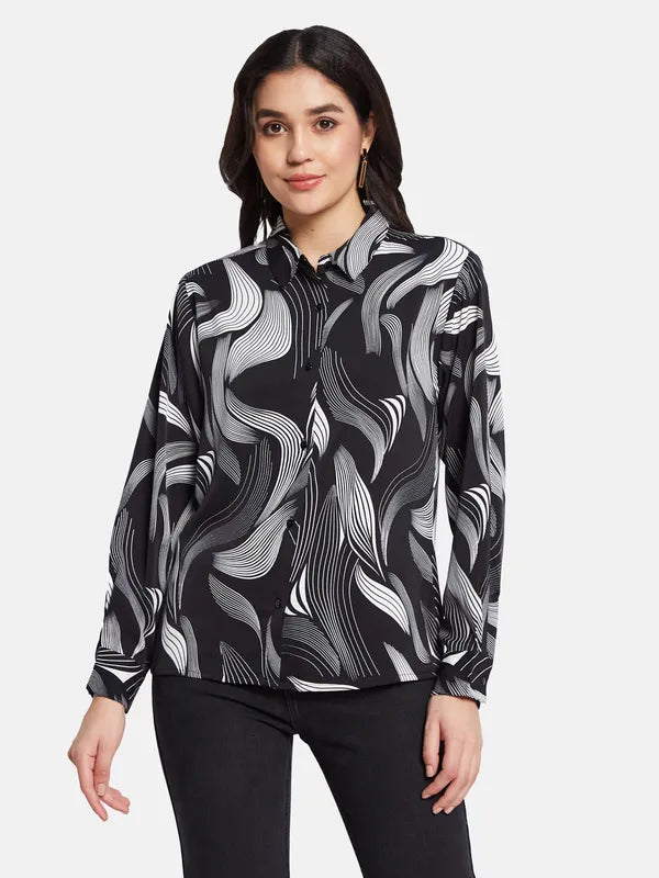 Mettle Women Abstract Printed Polo Collar T-Shirt