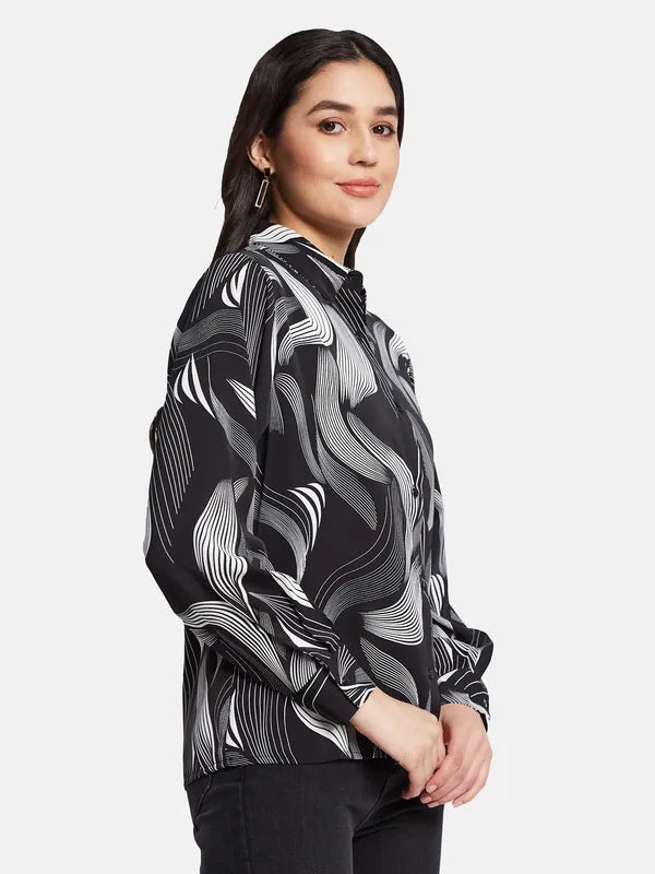 Mettle Women Abstract Printed Polo Collar T-Shirt