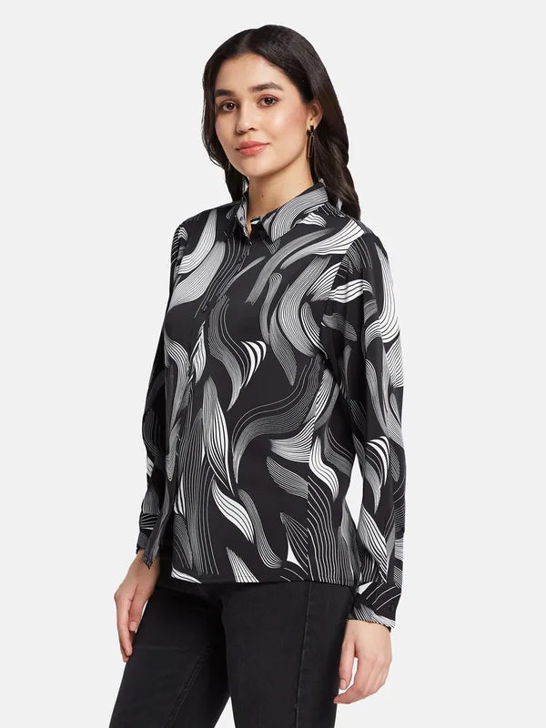 Mettle Women Abstract Printed Polo Collar T-Shirt