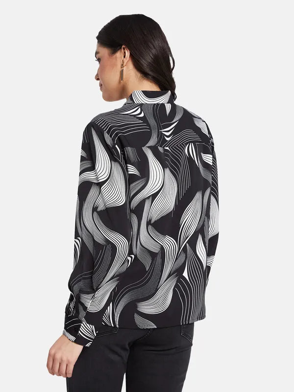 Mettle Women Abstract Printed Polo Collar T-Shirt