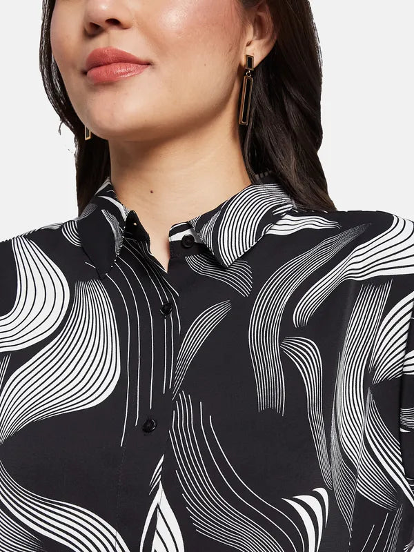 Mettle Women Abstract Printed Polo Collar T-Shirt