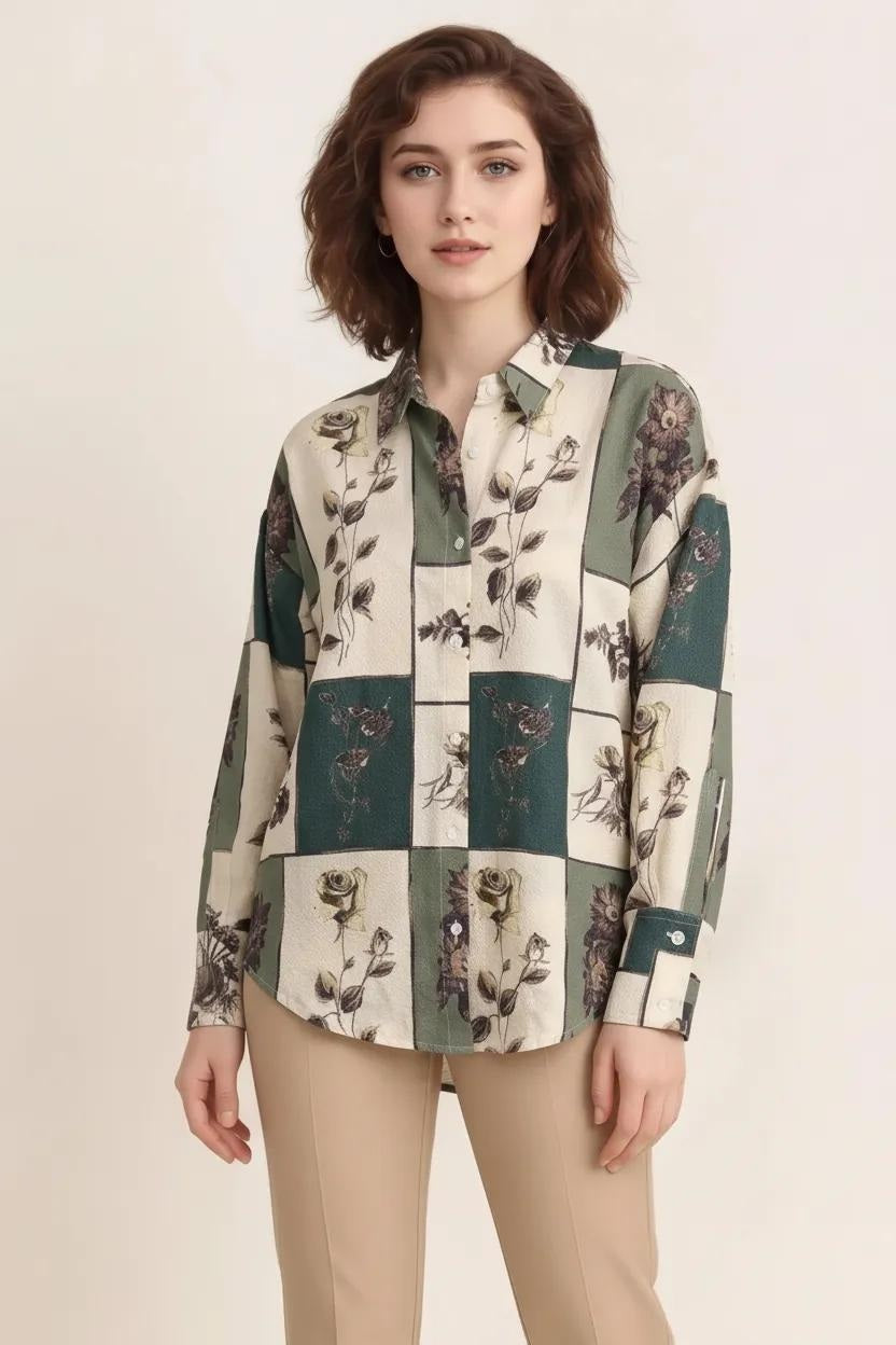 Women Sage Floral Printed Casual Shirt
