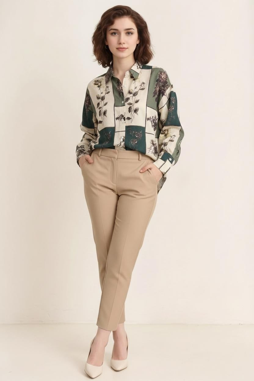 Women Sage Floral Printed Casual Shirt