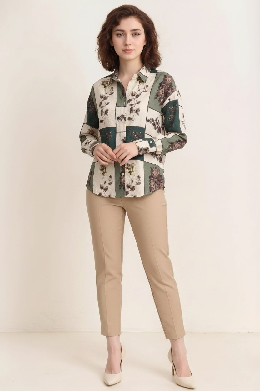 Women Sage Floral Printed Casual Shirt
