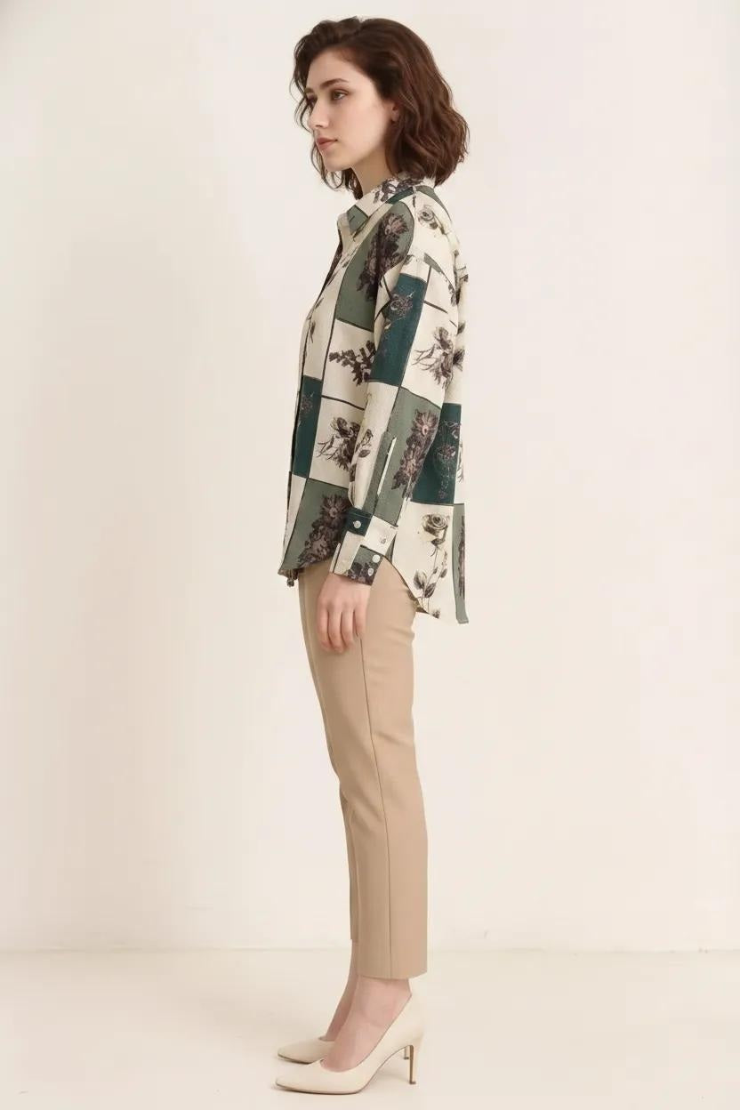 Women Sage Floral Printed Casual Shirt