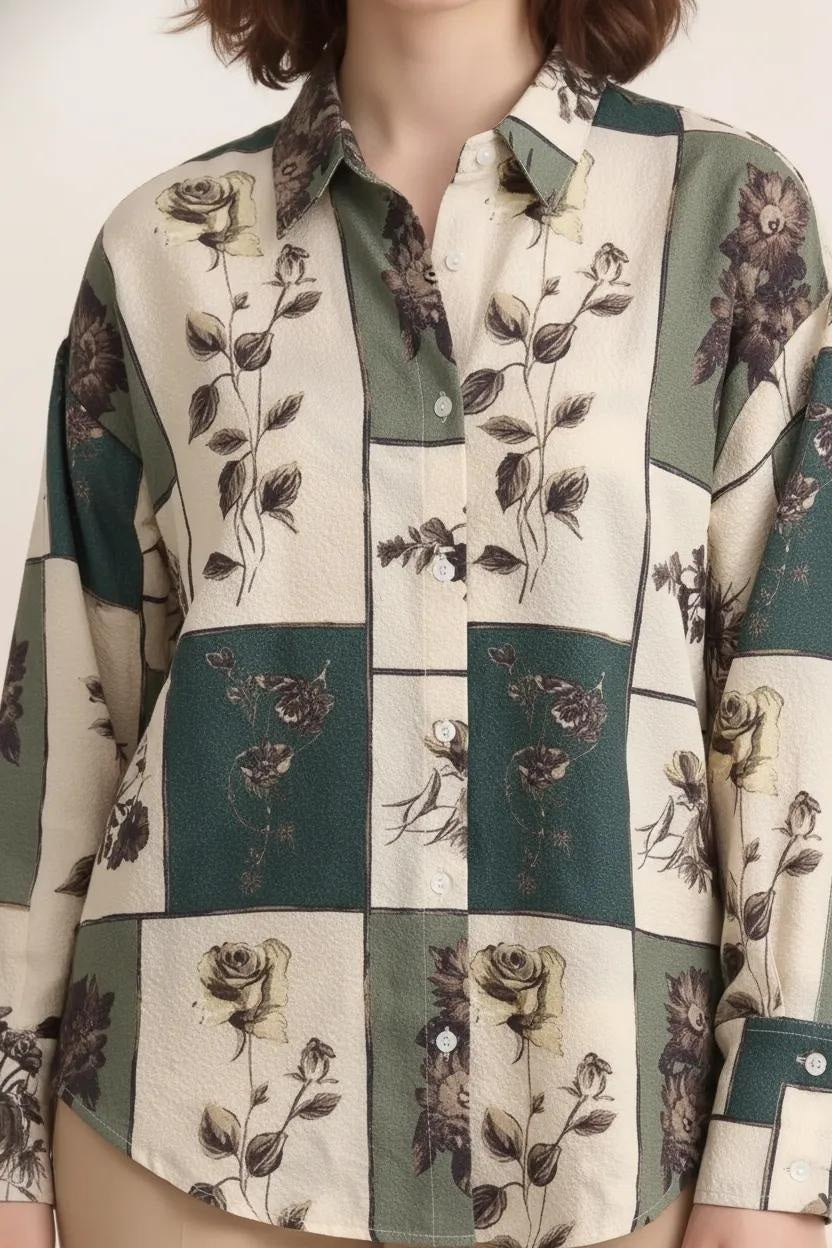 Women Sage Floral Printed Casual Shirt