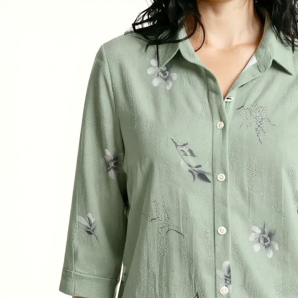 Women Pistachio Floral Printed Casual Shirt