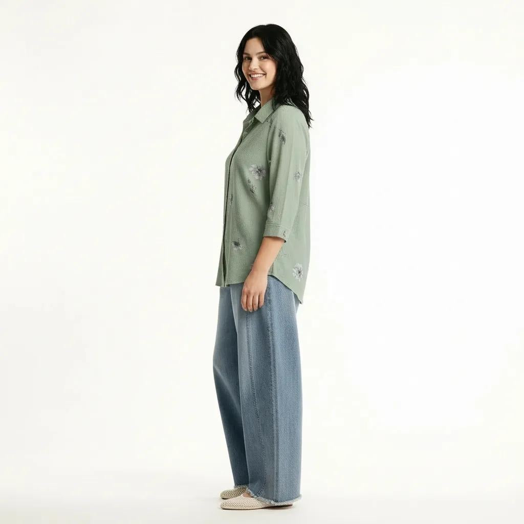 Women Pistachio Floral Printed Casual Shirt
