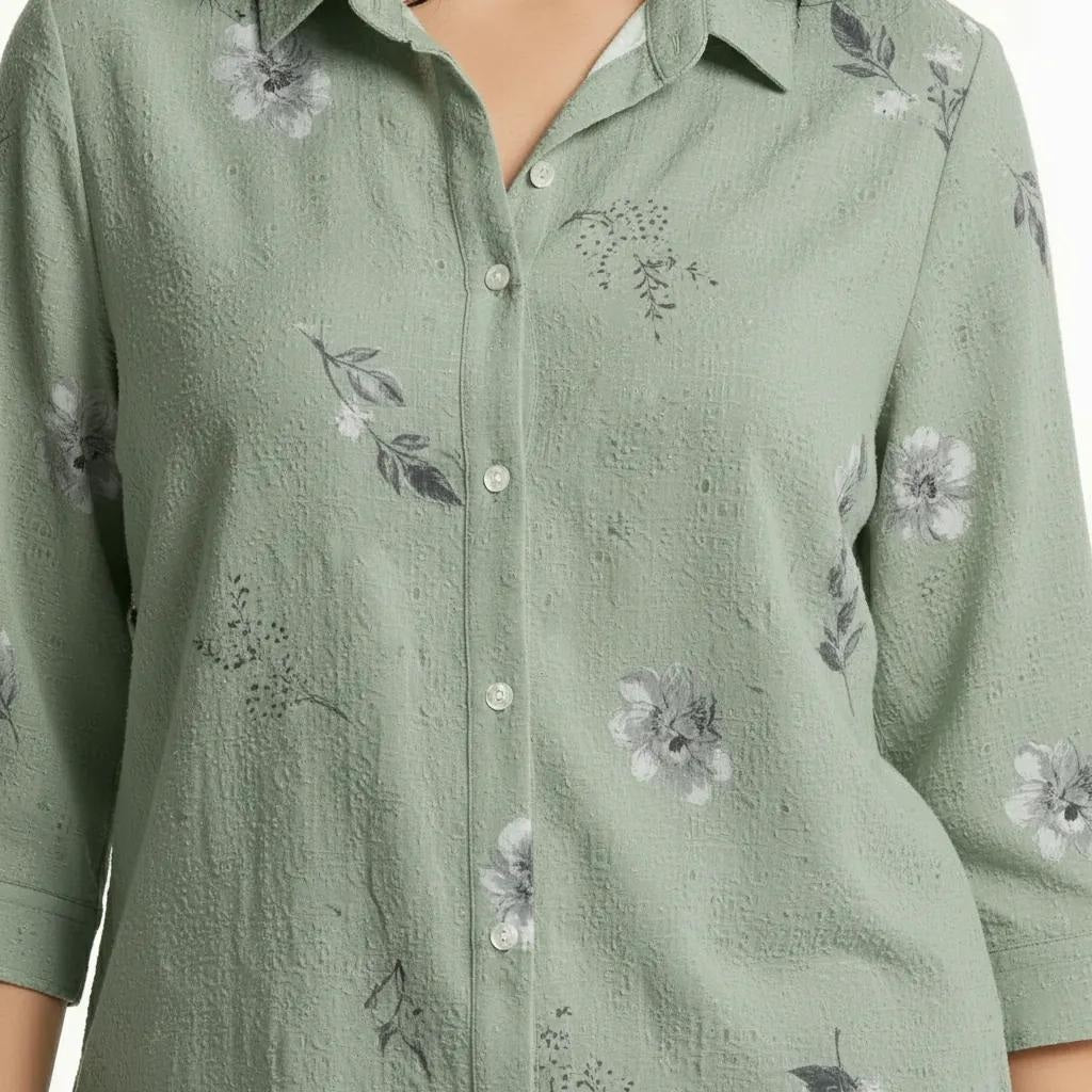 Women Pistachio Floral Printed Casual Shirt