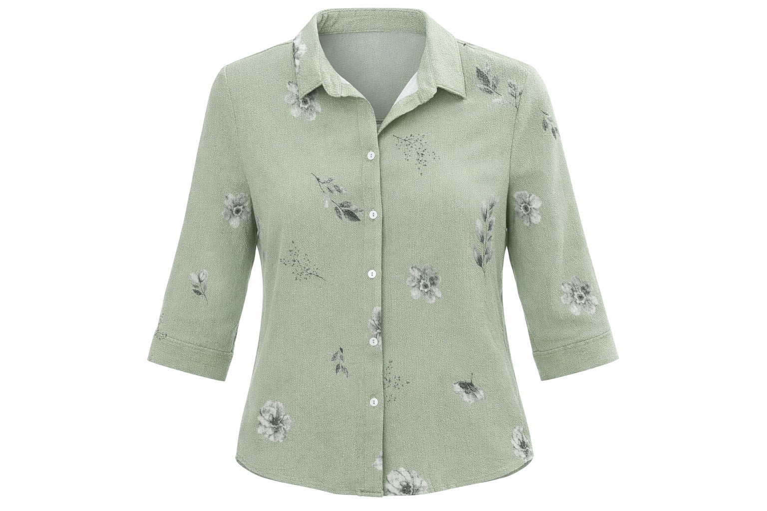 Women Pistachio Floral Printed Casual Shirt
