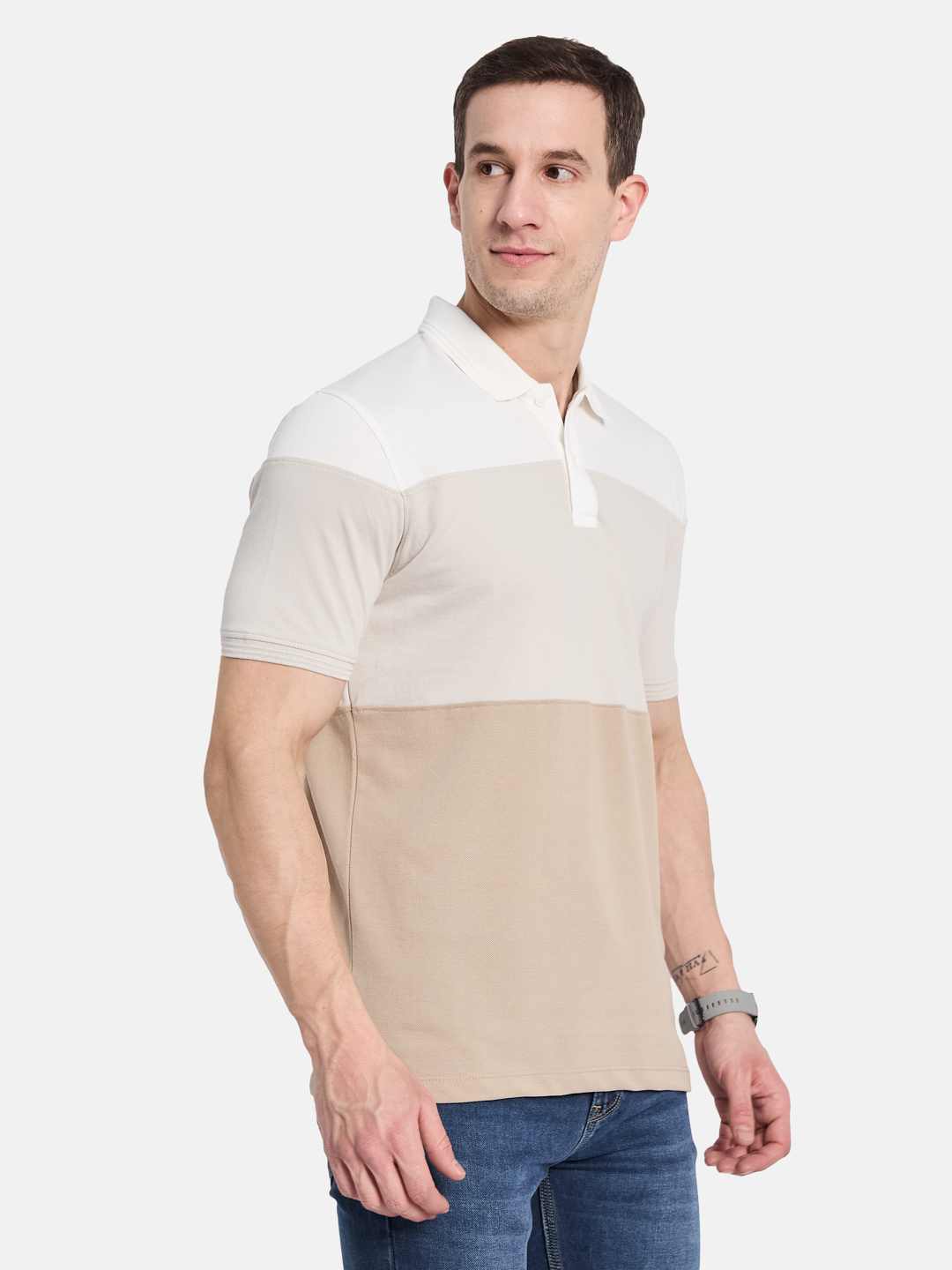 Octave Men Colourblocked Polo Collar T-shirt