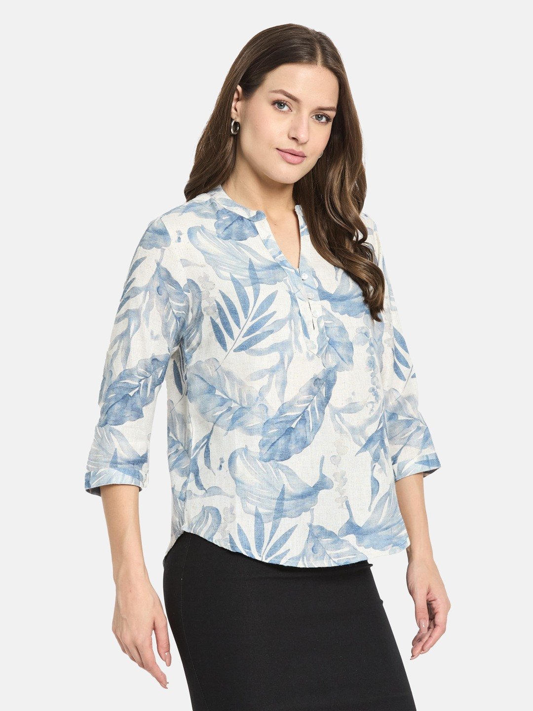 METTLE Denim Floral Printed Cotton Top
