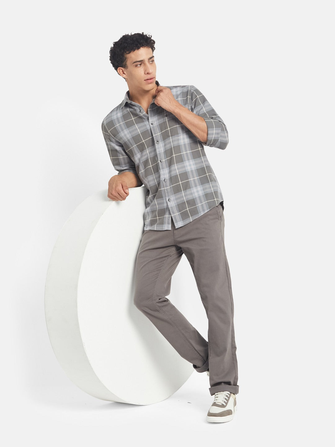 METTLE SS25 Checked Spread Collar Casual Cotton Shirt