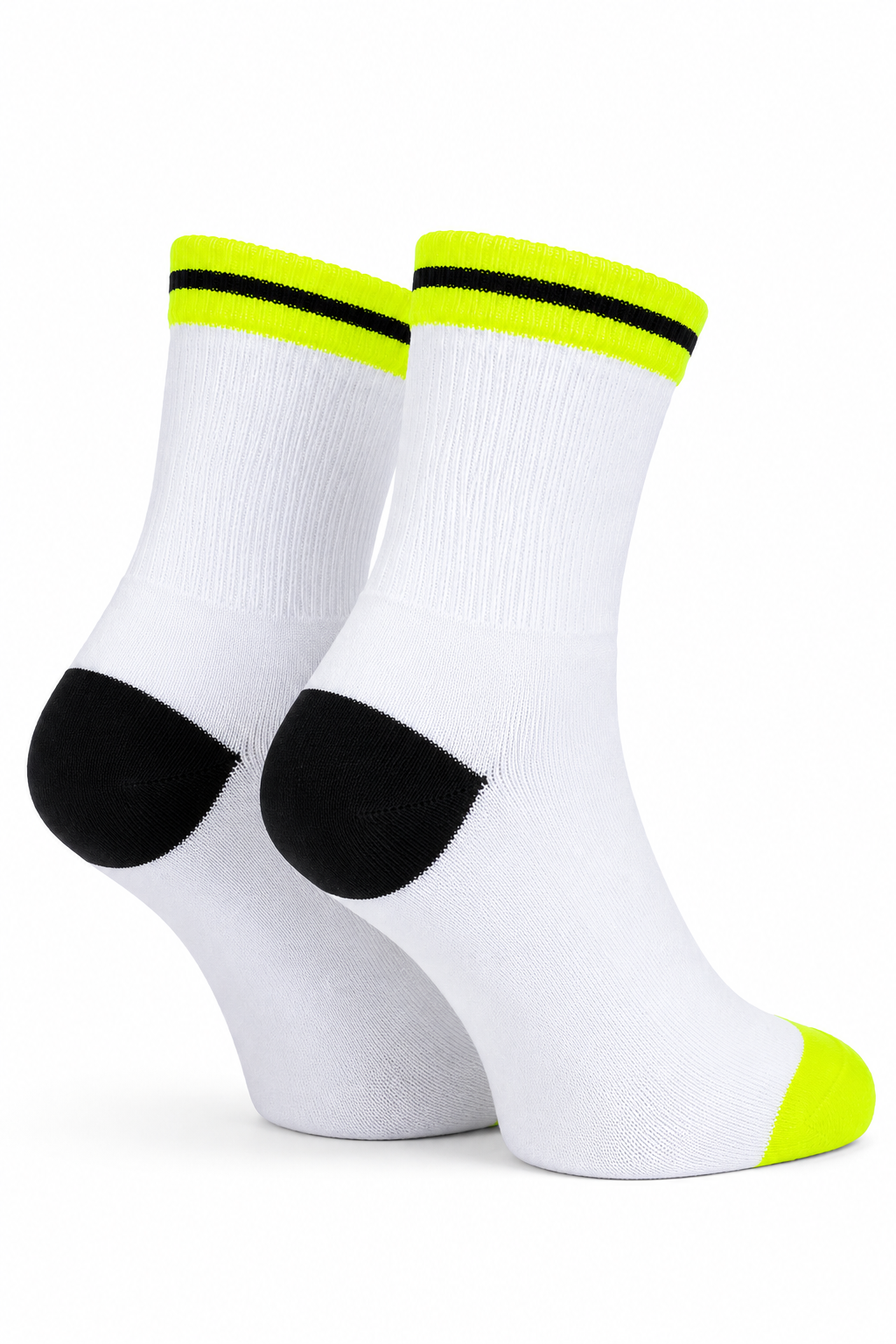 Men’s White Ankle Length Socks with Neon Yellow & Black Contrast | Cotton Blend Sports Socks