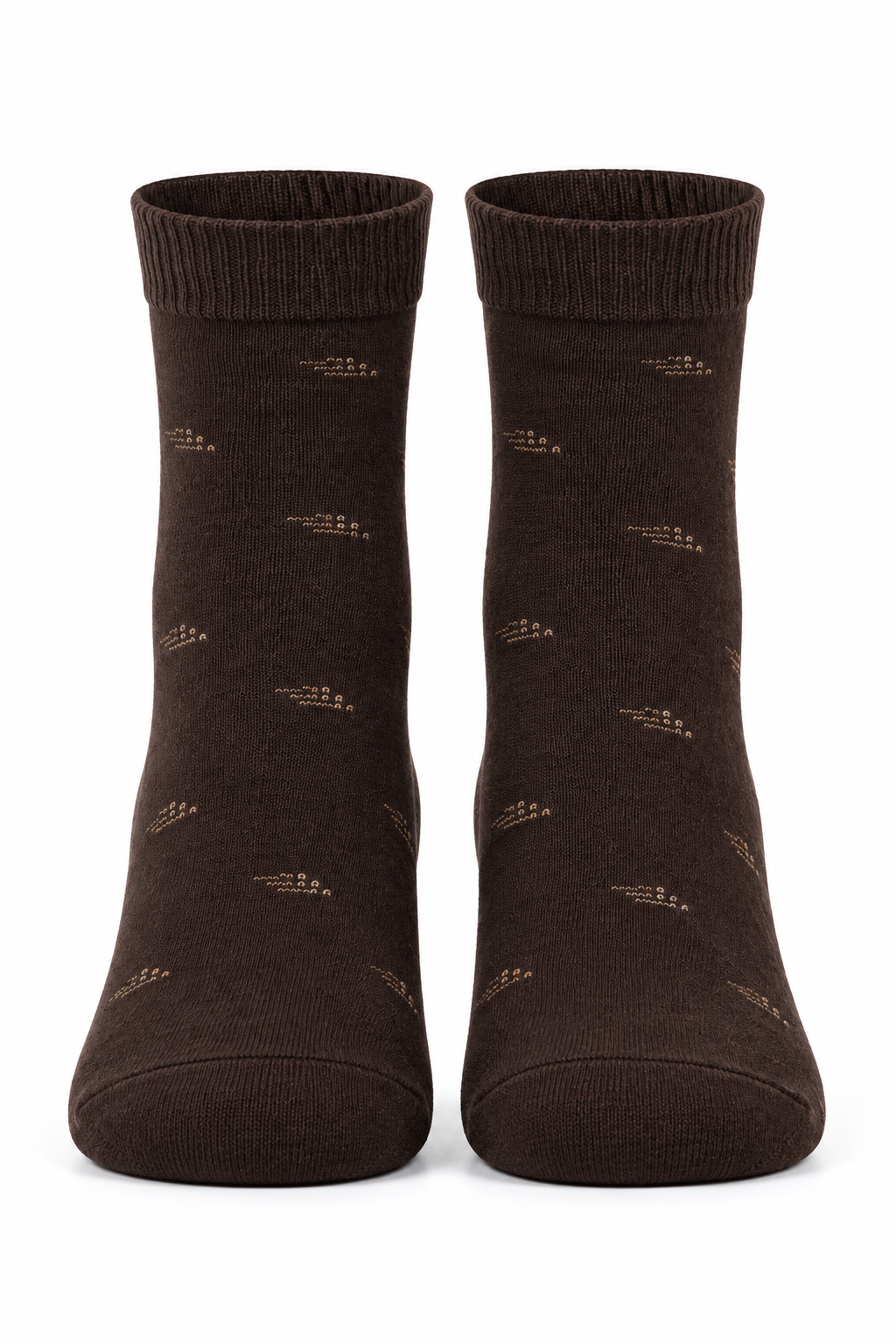 Men’s Coffee Brown Crew Length Socks with Subtle Pattern | Soft Cotton Blend Dress Socks