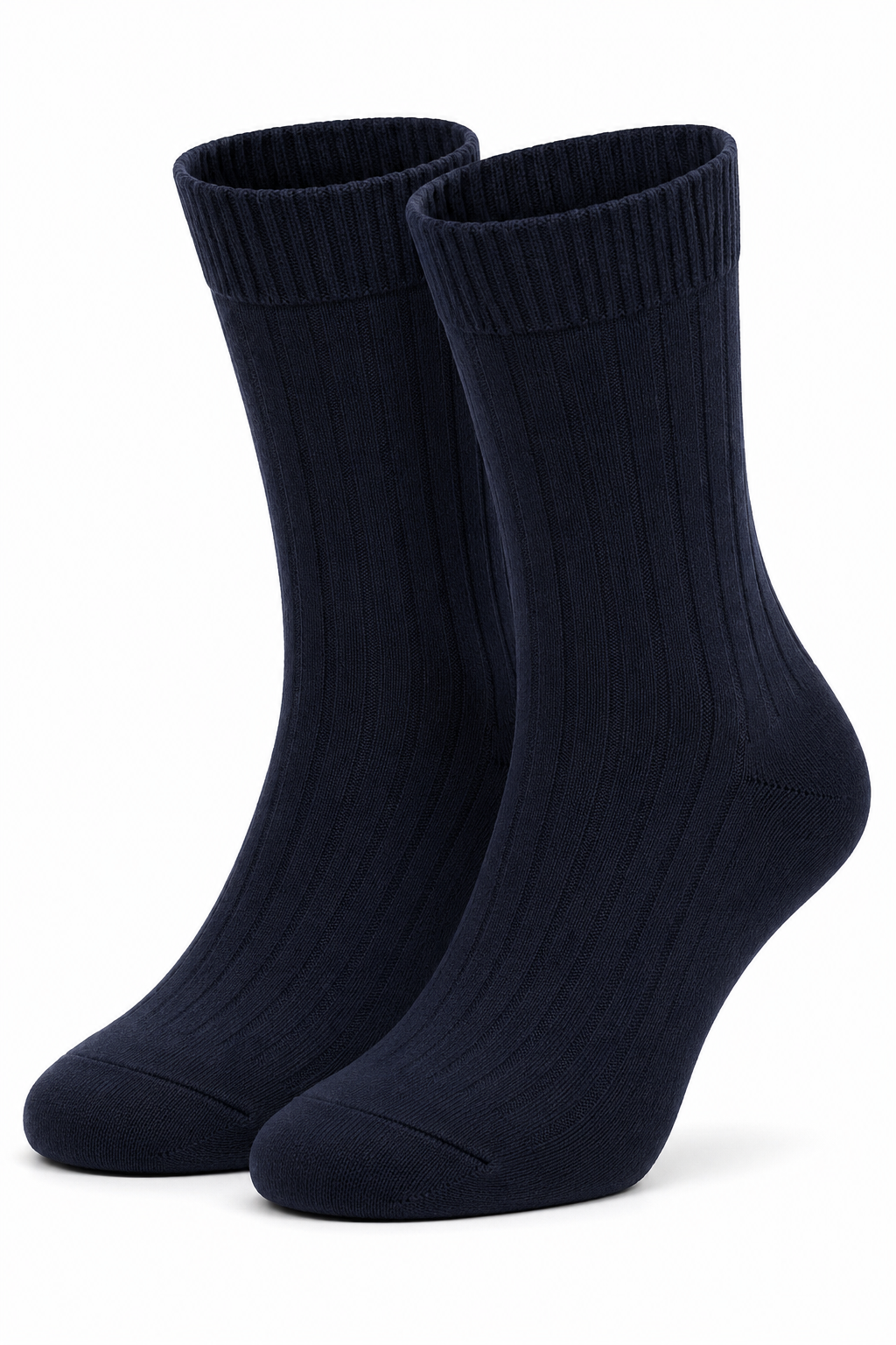 Men’s Navy Crew Length Socks – Ribbed Cotton Blend Everyday Formal & Casual Socks