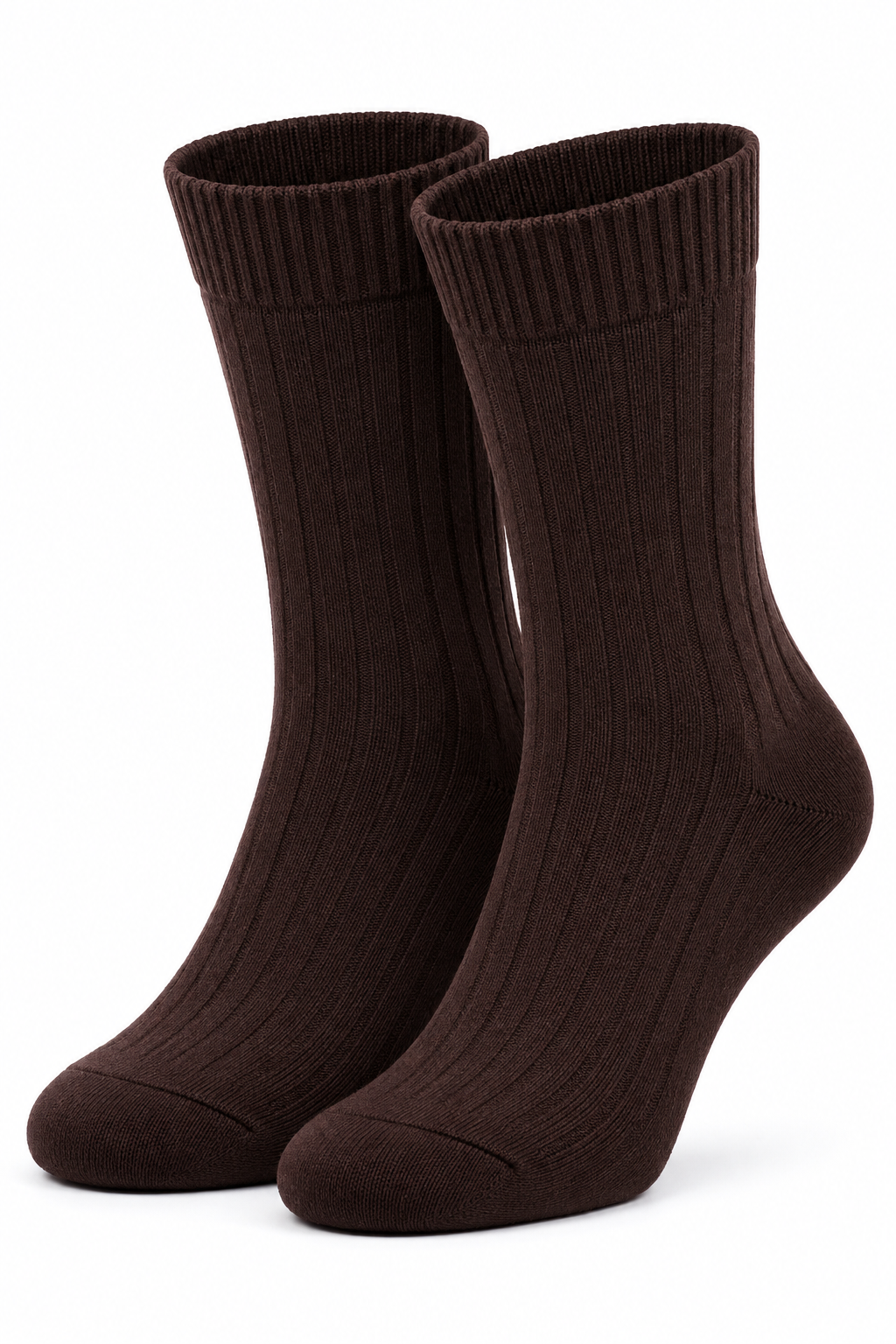 Men’s Coffee Brown High Ankle Crew Socks – Ribbed Cotton Blend Solid Dress Socks