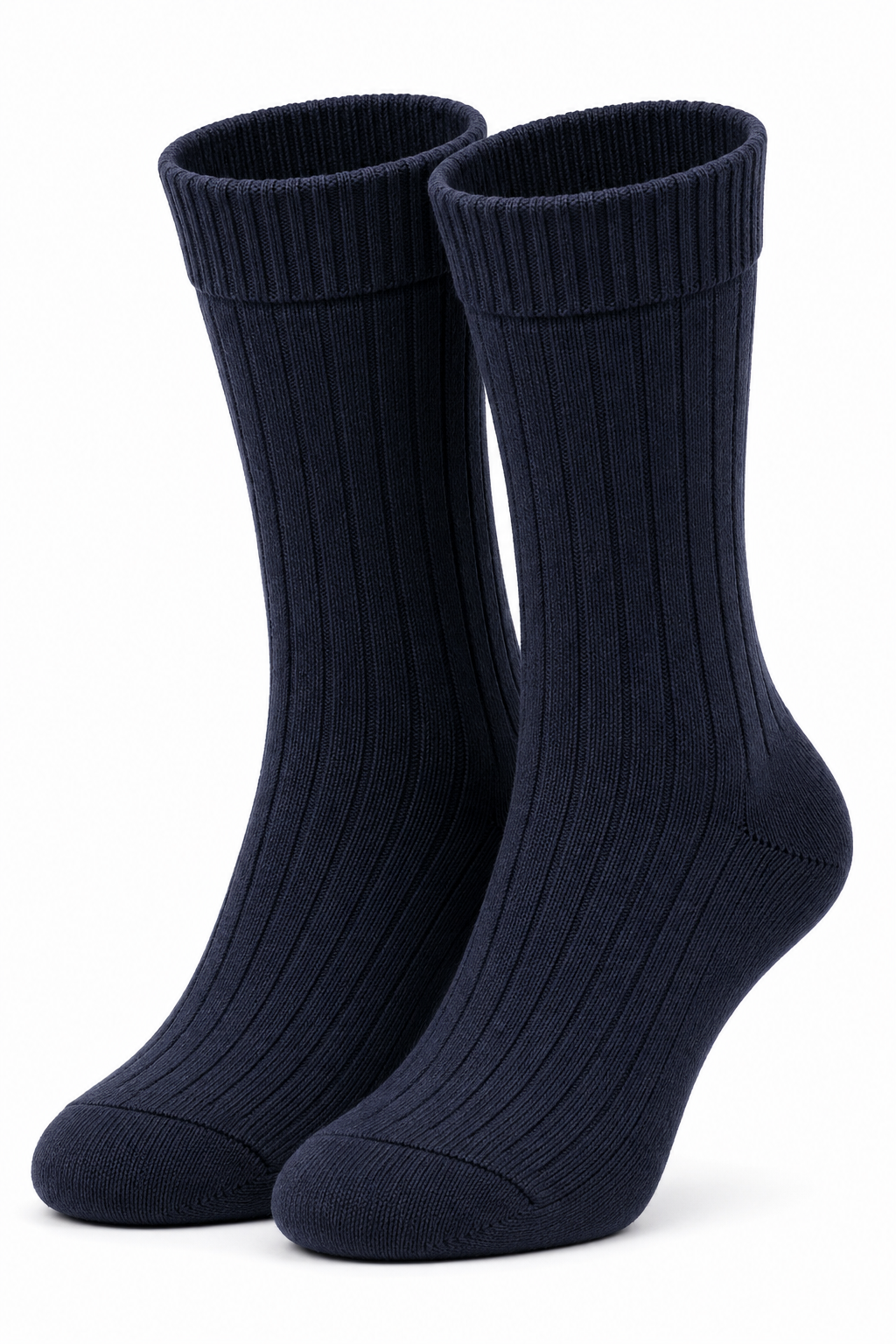 Men’s Navy Blue High Ankle Ribbed Socks | Premium Cotton Blend Crew Length Socks