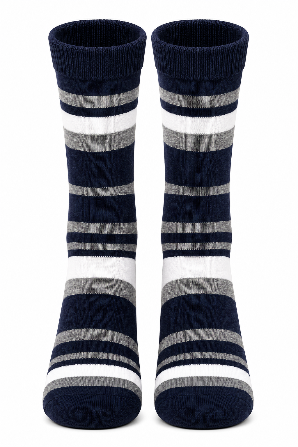Men’s Navy Multi-Stripe High Ankle Socks – Soft Cotton Blend Crew Length Socks
