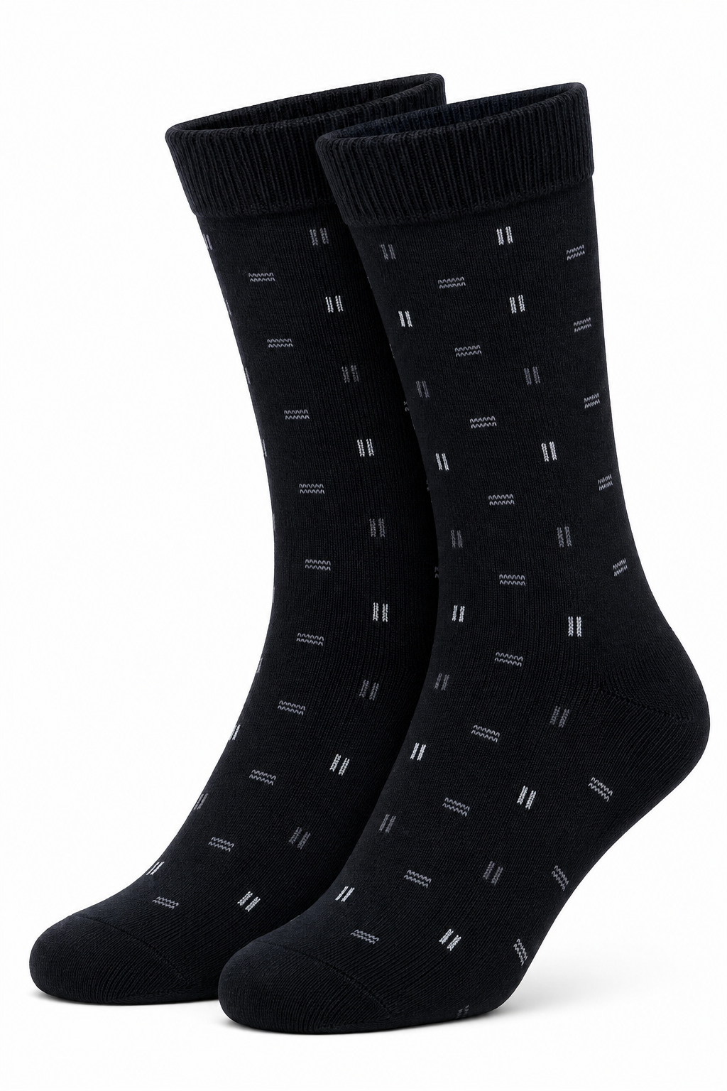 Men’s Navy Blue High Ankle Socks with Grey & White Micro Pattern | Premium Cotton Blend Dress Socks