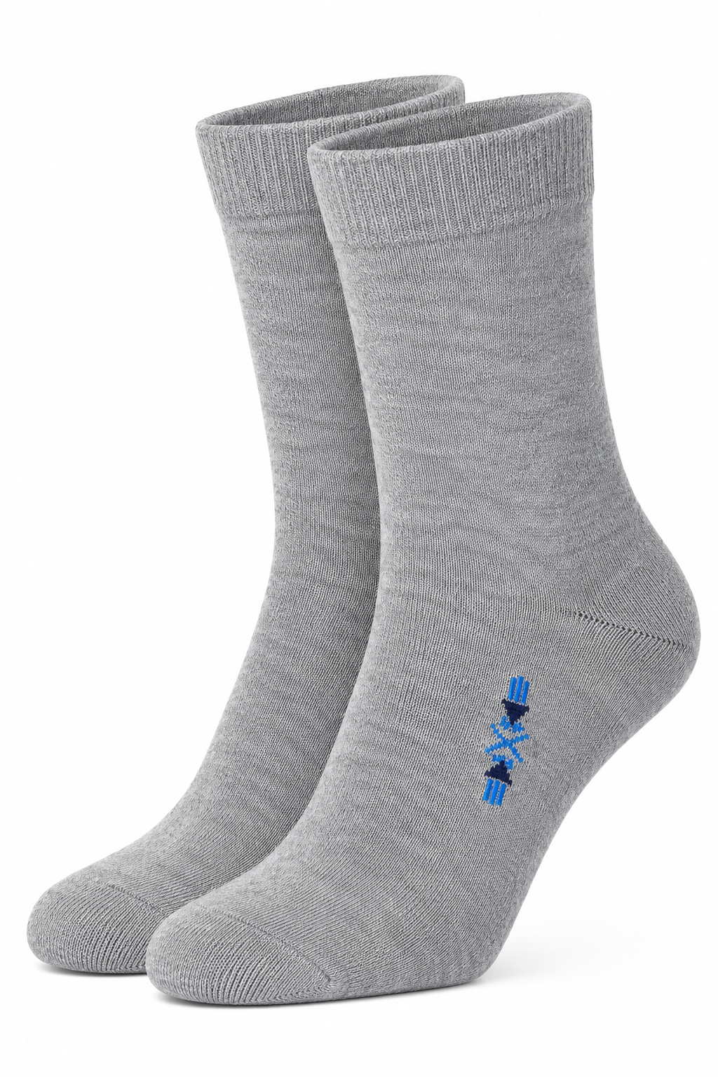 Men’s Grey Melange High Ankle Socks with Embroidered Detail – Soft & Comfortable Everyday Socks