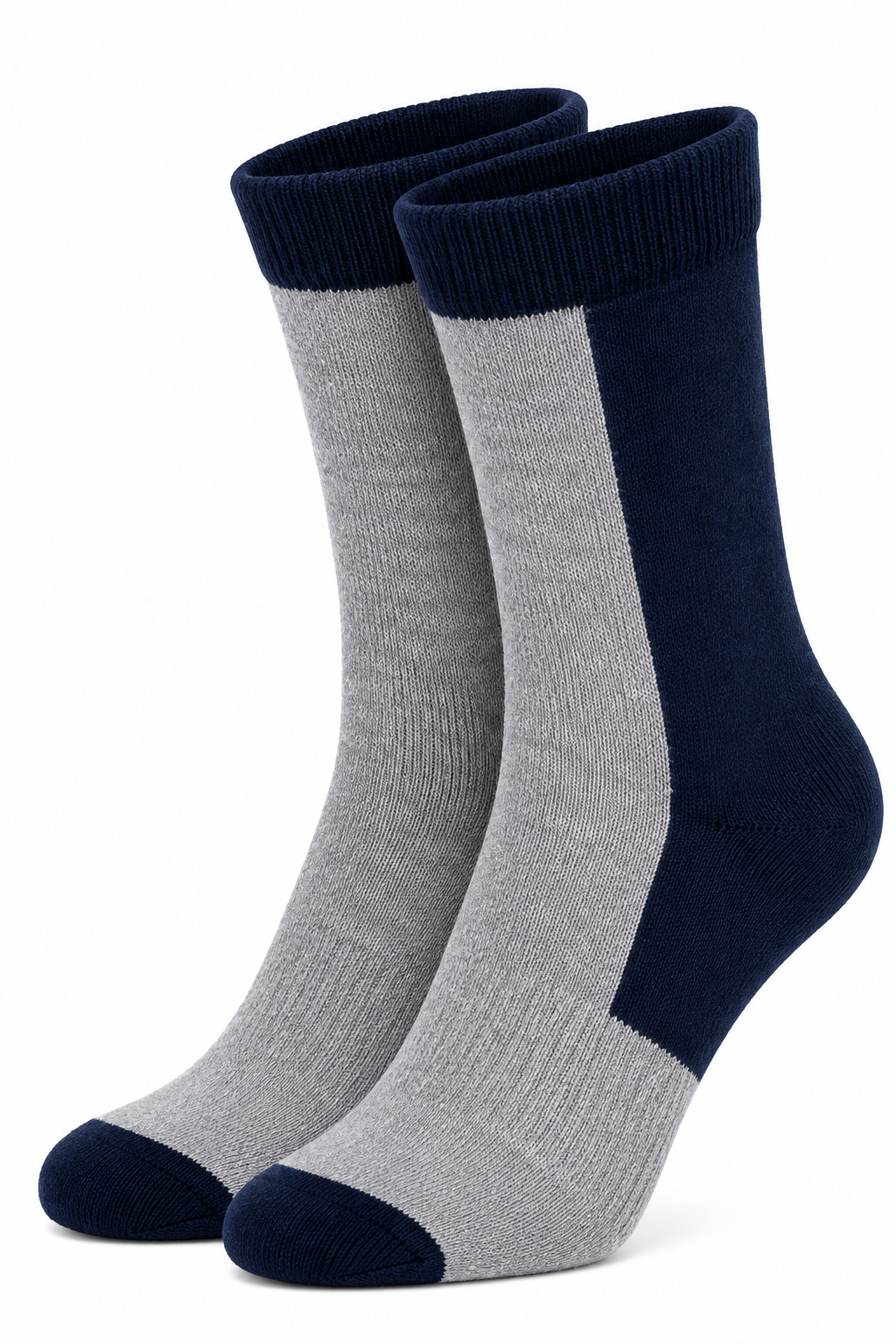 Men’s Grey Melange & Navy High Ankle Socks | Cotton Blend Contrast Toe & Heel Socks