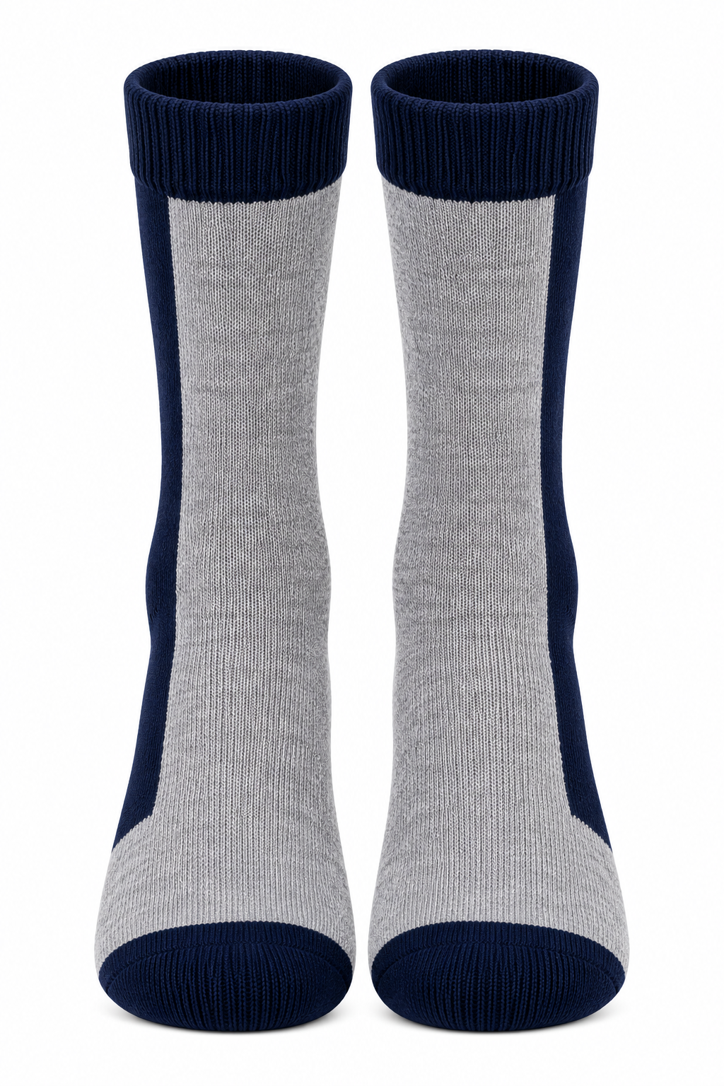Men’s Grey Melange & Navy High Ankle Socks | Cotton Blend Contrast Toe & Heel Socks
