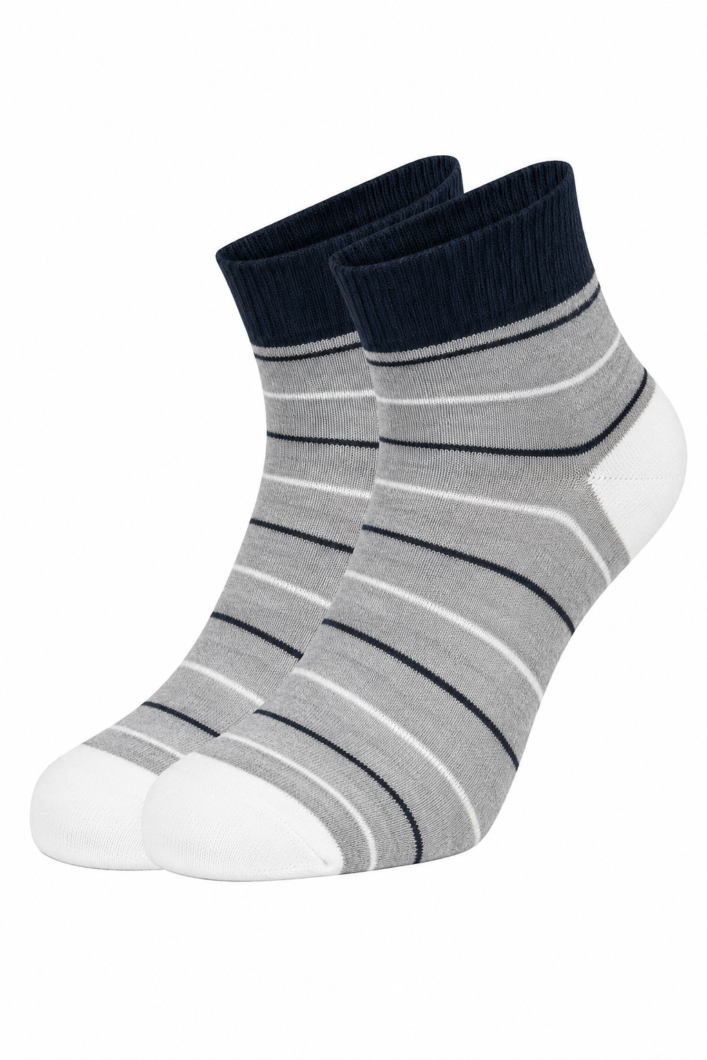 Men’s Grey Melange Striped Short-Length Ankle Socks | Cotton Blend