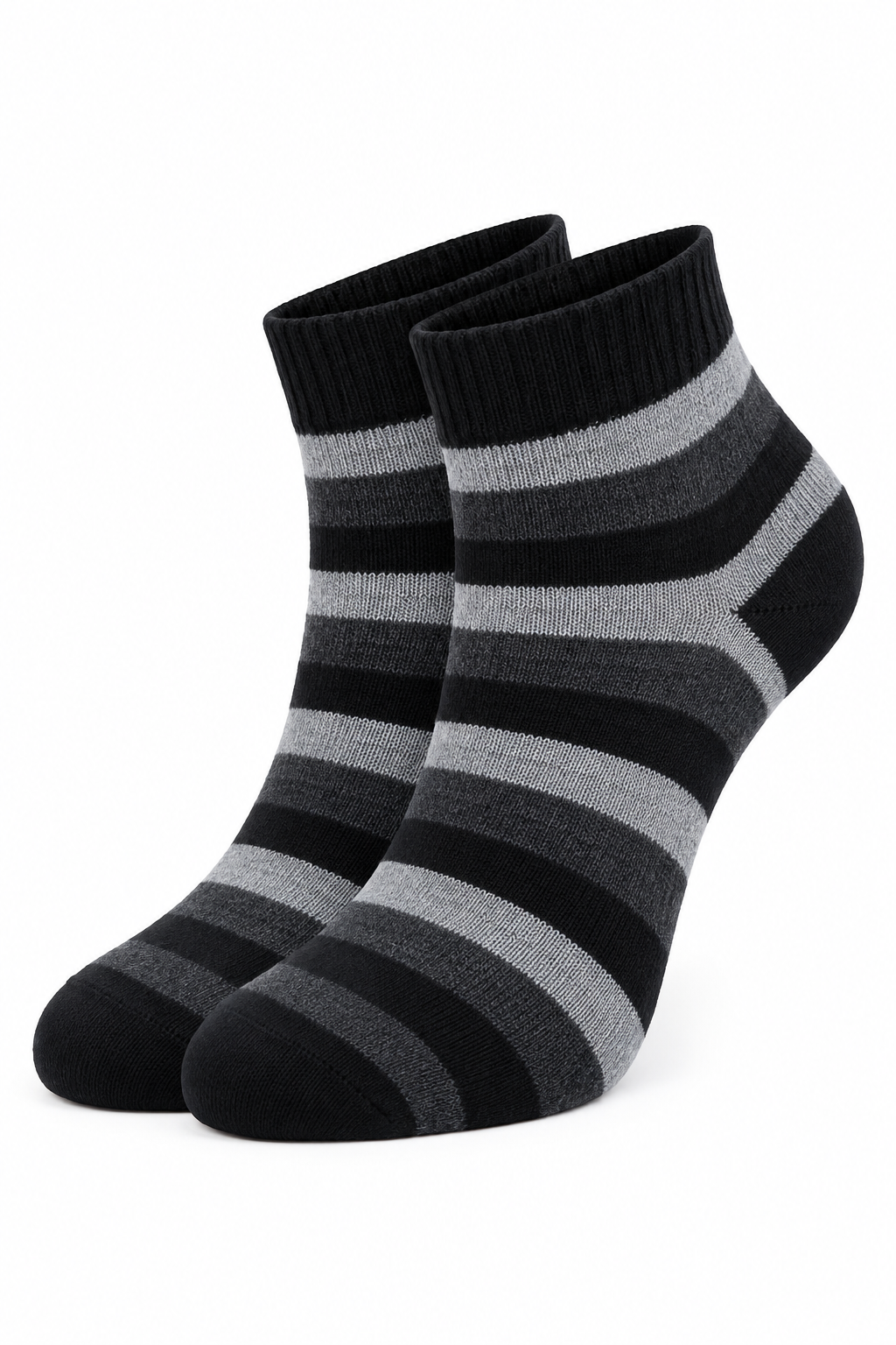 Men’s Black & Grey Striped Short-Length Socks | Premium Cotton Blend High Ankle Socks