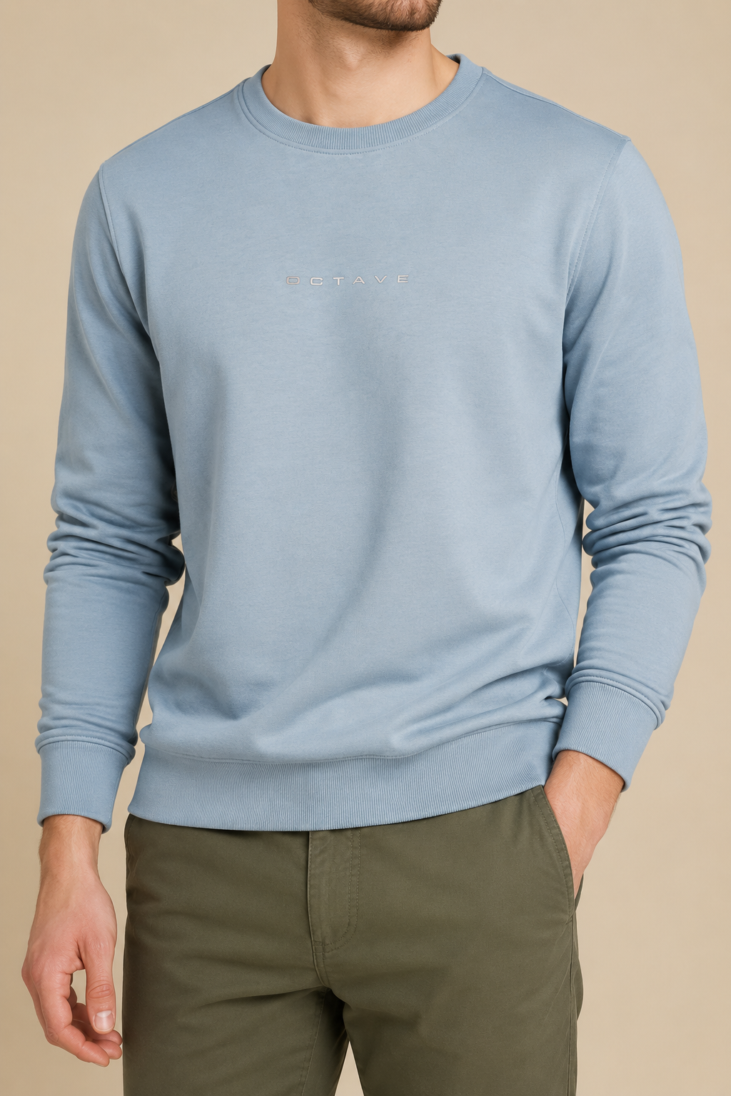 Men’s Premium Oxford Blue Crew Neck Cotton Fleece Sweatshirt