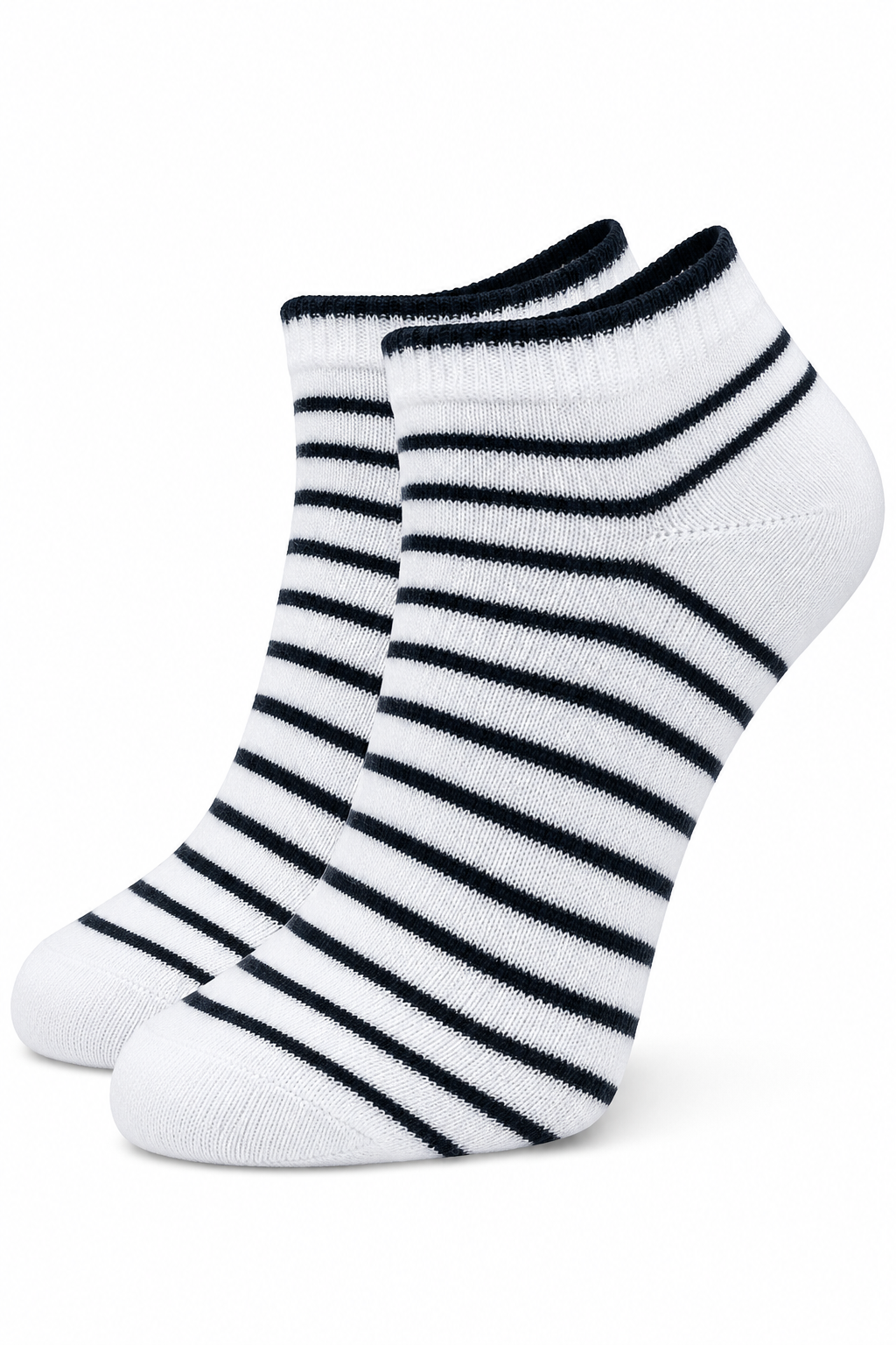 Men’s White & Black Striped Ankle Length Socks | Premium Cotton Blend Casual Socks