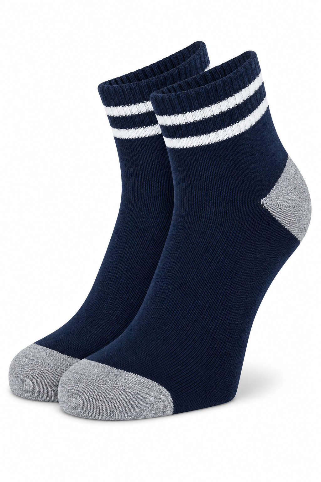 Men's Navy Ankle Socks with White Stripes & Grey Heel Toe | Soft Cotton Blend Comfort Socks