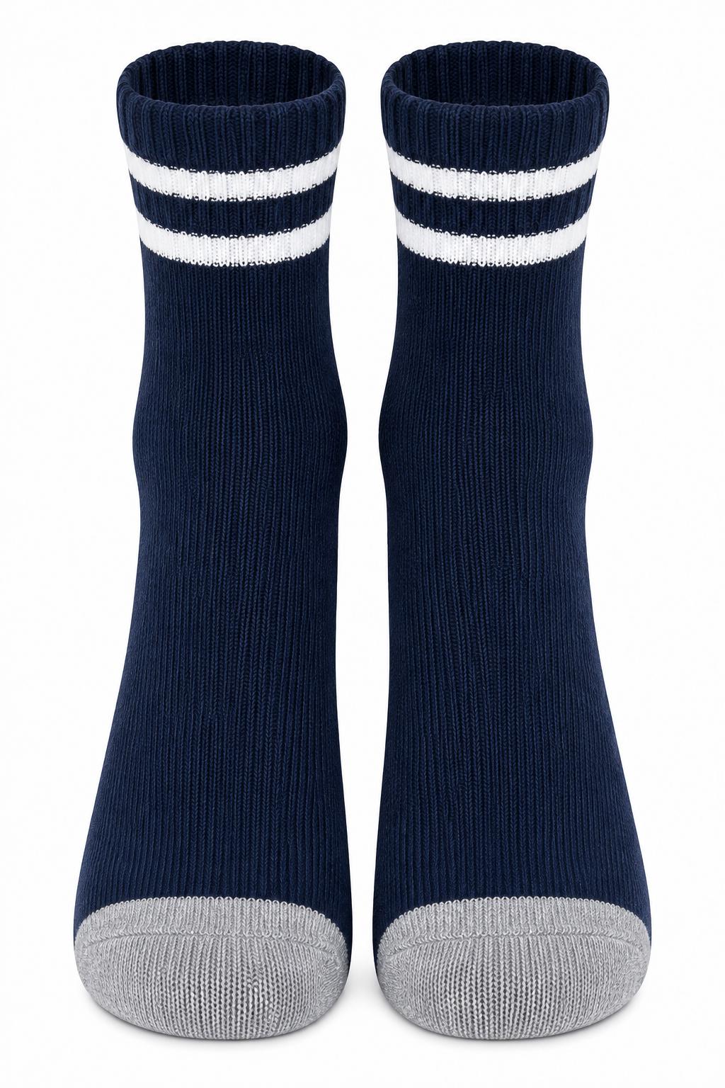 Men's Navy Ankle Socks with White Stripes & Grey Heel Toe | Soft Cotton Blend Comfort Socks