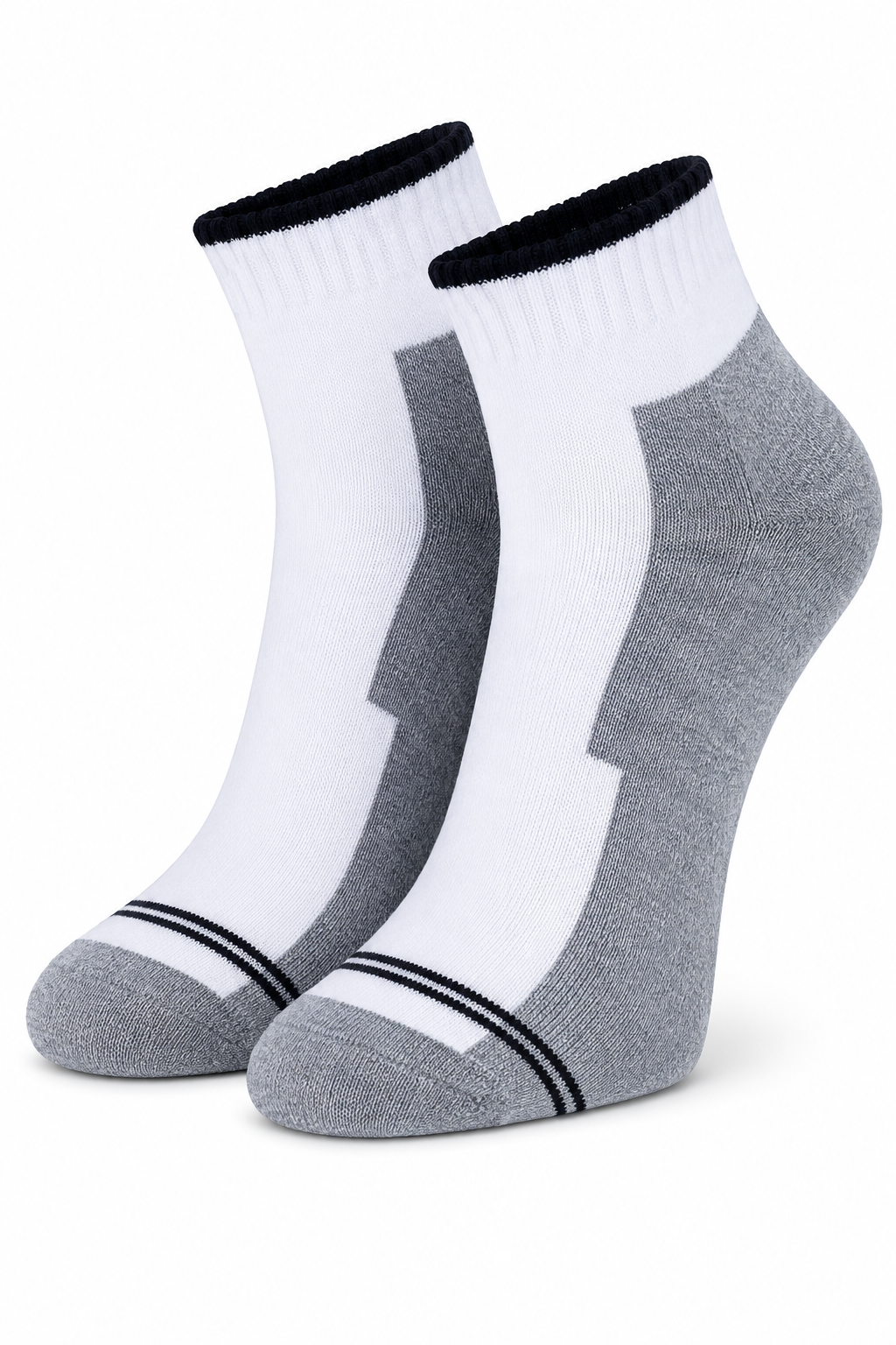 Men's Ankle Length Socks – White & Grey Color Block | Premium Cotton Blend Comfort Socks