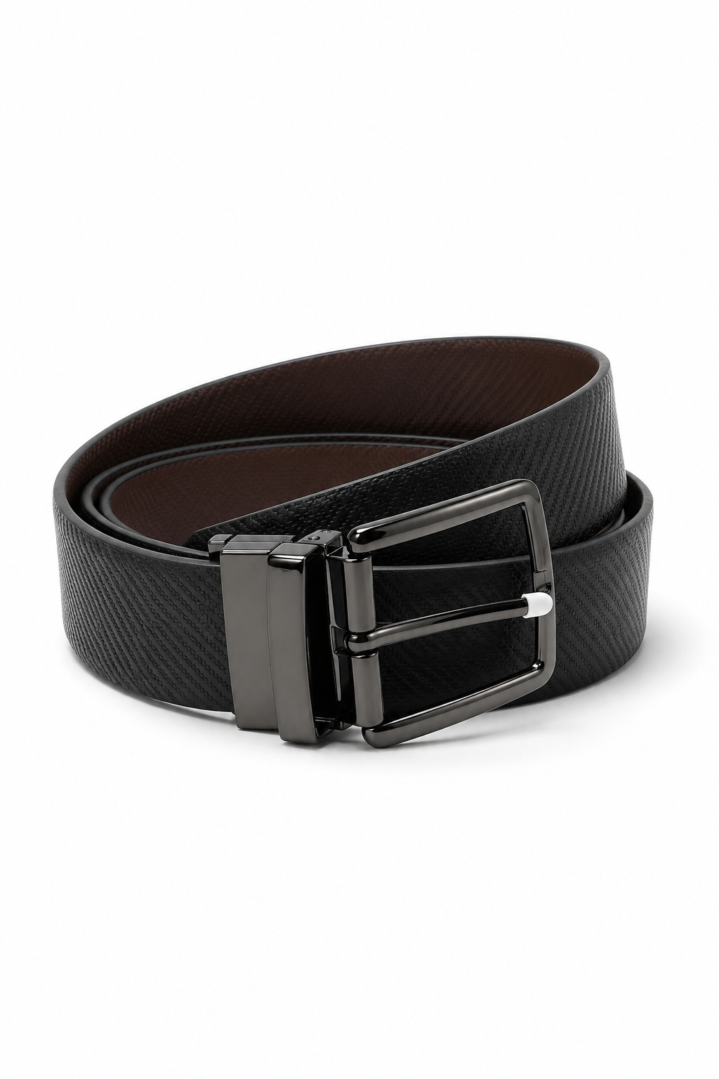 Men's Reversible Black & Brown Textured Leather Belt with Gunmetal Buckle